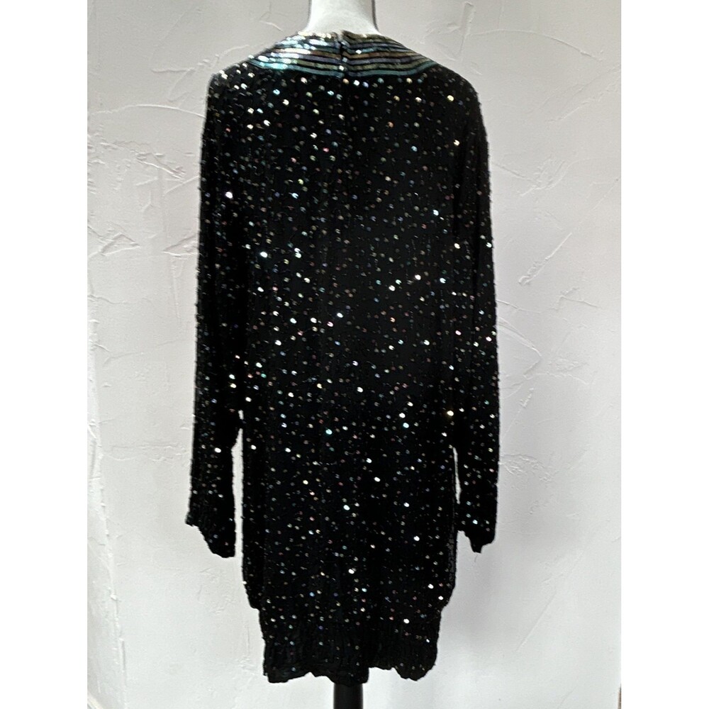 Vintage Silk Judith Ann Creations Black Multi Sequin Beaded Knee Length Dress L - Picture 3 of 13